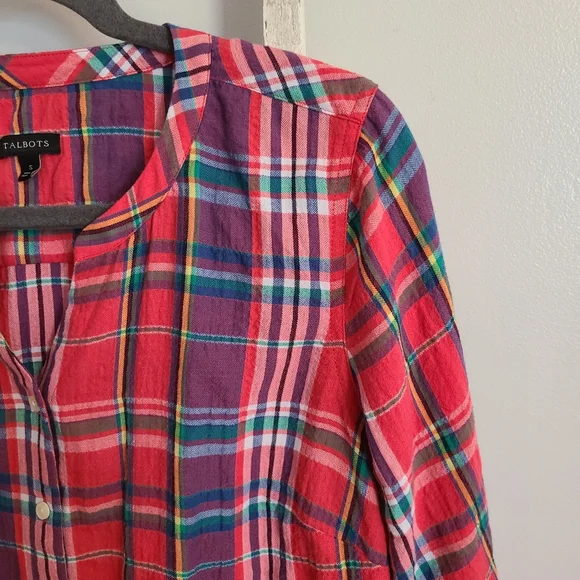 Talbots Small button down plaid long sleeve top - Picture 2 of 4